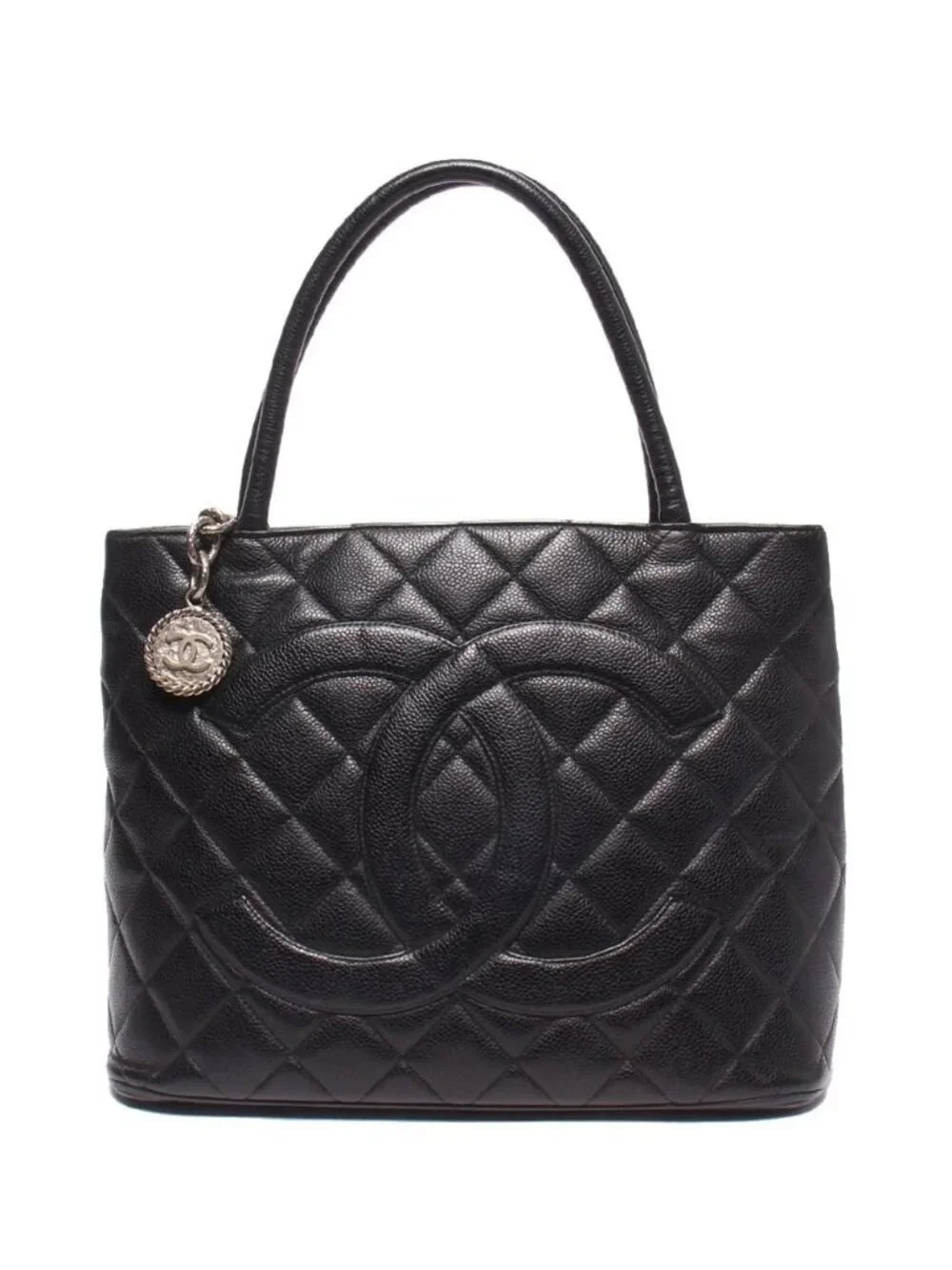 Chanel Tote Silver Reissue Caviar Leather Medallion CC Logo